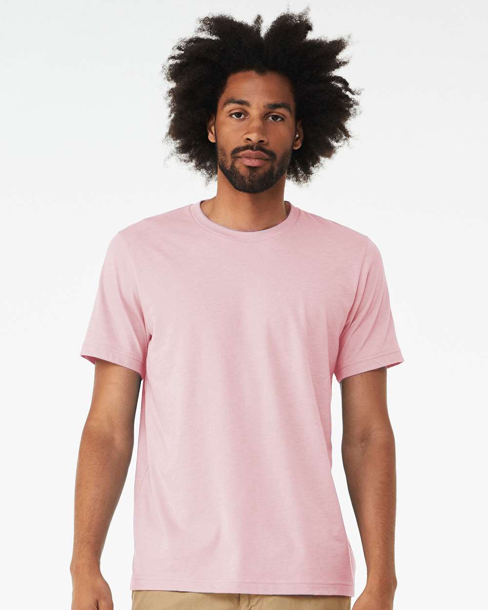 BELLA + CANVAS 3001CVC CVC Jersey Tee - Heather Pink - On Model Front