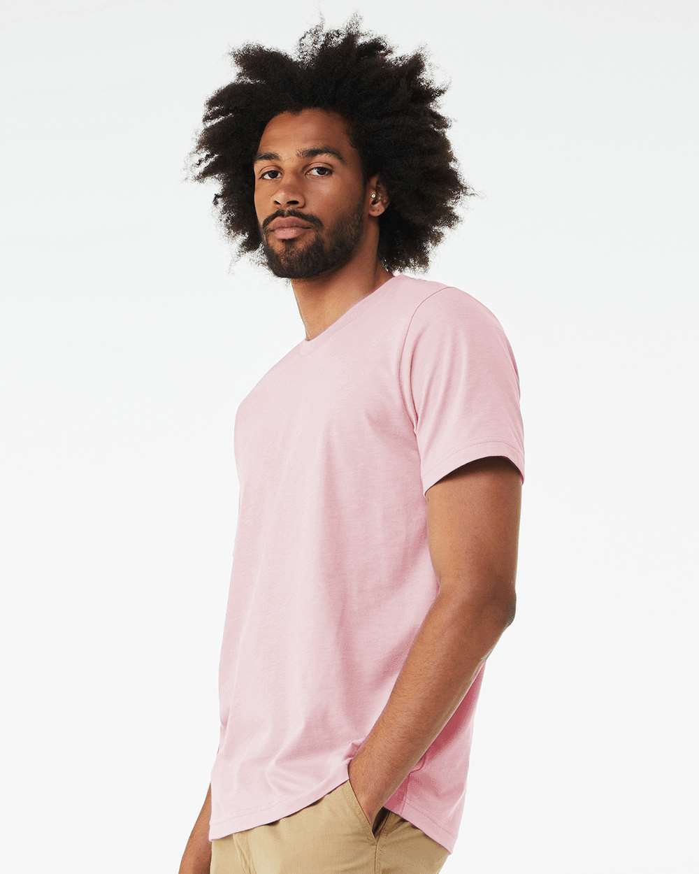 BELLA + CANVAS 3001CVC CVC Jersey Tee - Heather Pink - On Model Side