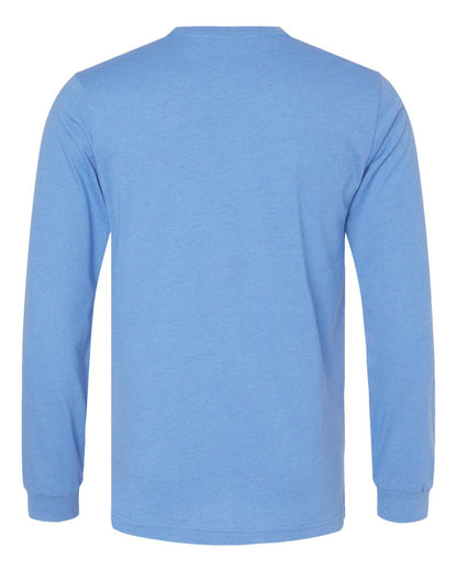BELLA + CANVAS 3501CVC Heather CVC Long Sleeve Tee - Heather Carolina Blue - Back View