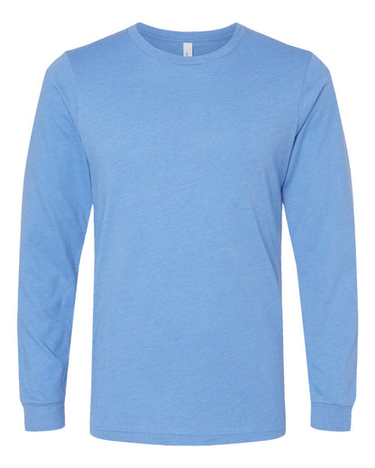BELLA + CANVAS 3501CVC Heather CVC Long Sleeve Tee - Heather Carolina Blue - Front View