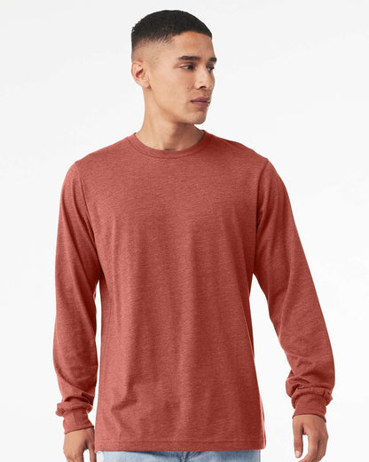 BELLA + CANVAS 3501CVC Heather CVC Long Sleeve Tee - Heather Clay - On Model Front