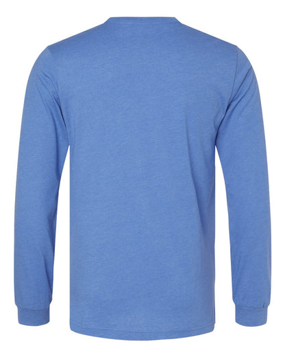 BELLA + CANVAS 3501CVC Heather CVC Long Sleeve Tee - Heather Columbia Blue - Back View