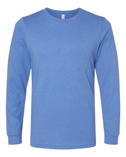 BELLA + CANVAS 3501CVC Heather CVC Long Sleeve Tee - Heather Columbia Blue - Front View