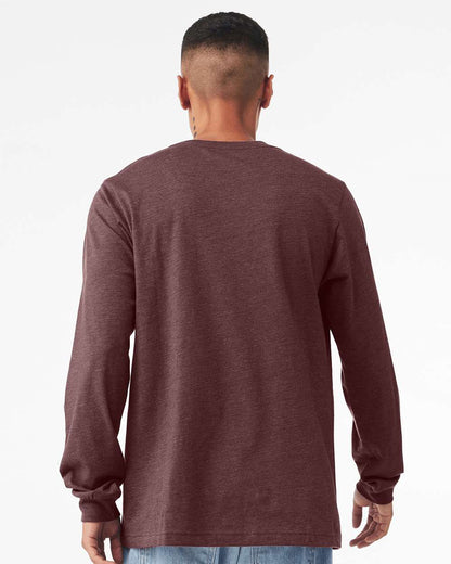 BELLA + CANVAS 3501CVC Heather CVC Long Sleeve Tee - Heather Maroon - On Model Back
