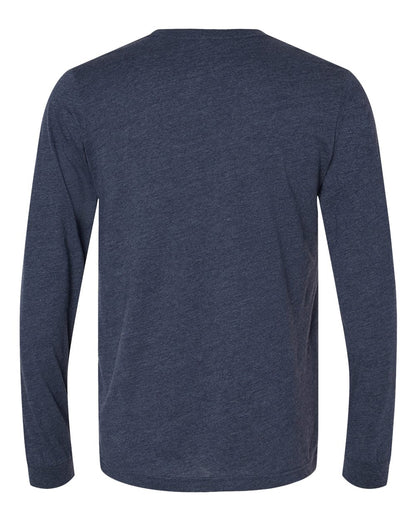 BELLA + CANVAS 3501CVC Heather CVC Long Sleeve Tee - Heather Midnight Navy - Back View
