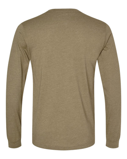 BELLA + CANVAS 3501CVC Heather CVC Long Sleeve Tee - Heather Olive - Back View