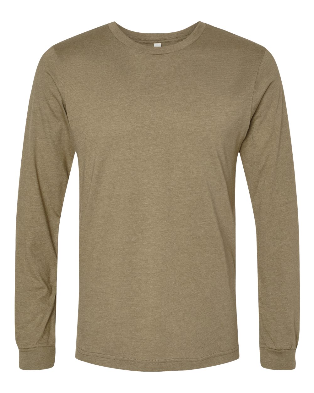 BELLA + CANVAS 3501CVC Heather CVC Long Sleeve Tee - Heather Olive - Front View