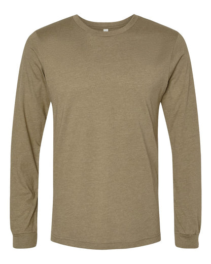 BELLA + CANVAS 3501CVC Heather CVC Long Sleeve Tee - Heather Olive - Front View