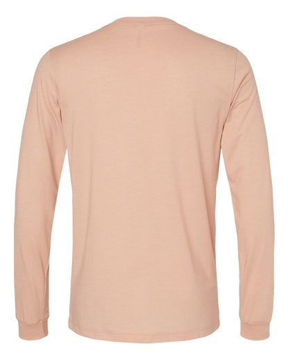 BELLA + CANVAS 3501CVC Heather CVC Long Sleeve Tee - Heather Peach - Back View