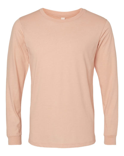 BELLA + CANVAS 3501CVC Heather CVC Long Sleeve Tee - Heather Peach - Front View