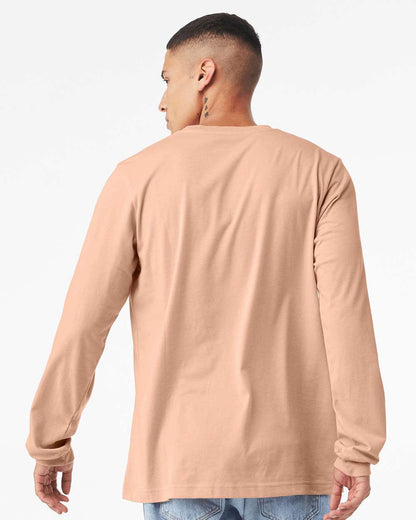 BELLA + CANVAS 3501CVC Heather CVC Long Sleeve Tee - Heather Peach - On Model Back