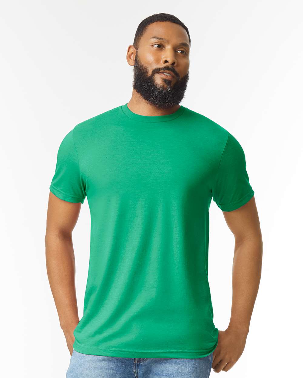 Gildan 64000CVC Unisex Softstyle® CVC T-Shirt - Kelly Mist - On Model Front