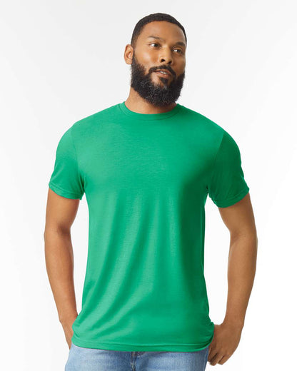 Gildan 64000CVC Unisex Softstyle® CVC T-Shirt - Kelly Mist - On Model Front