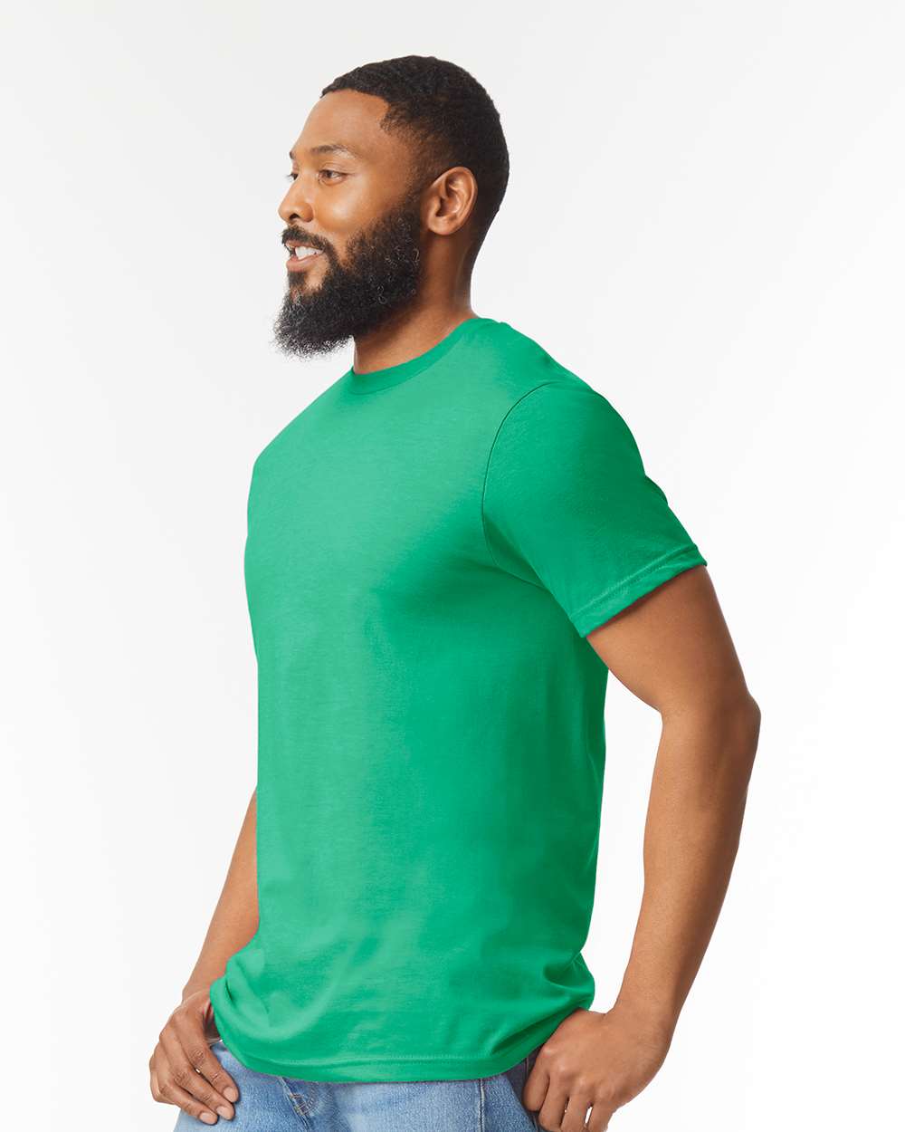 Gildan 64000CVC Unisex Softstyle® CVC T-Shirt - Kelly Mist - On Model Side