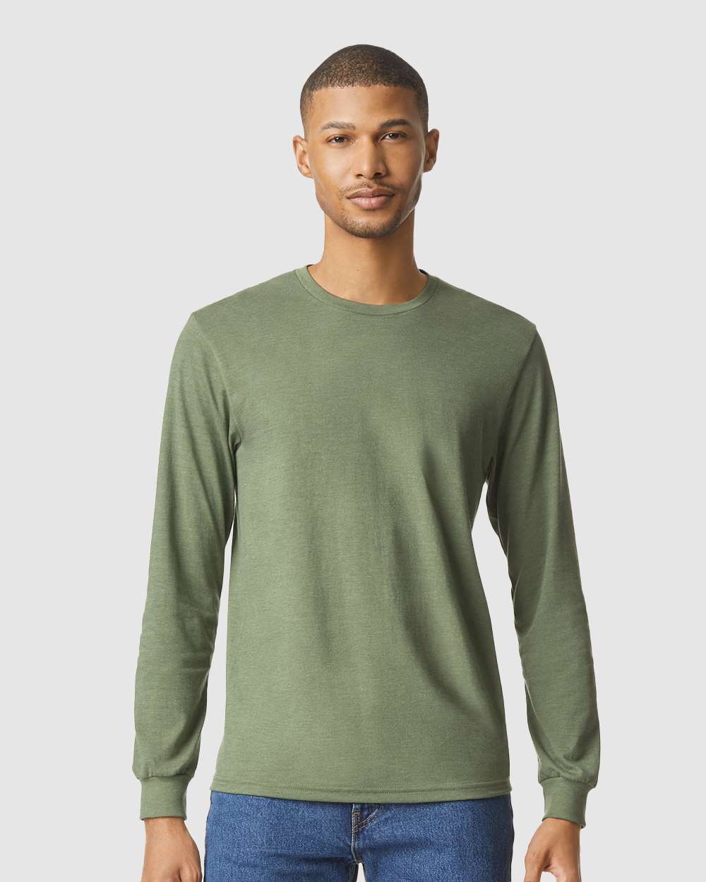 Gildan 64440CVC Unisex Softstyle® CVC Long Sleeve T-Shirt - Cactus - On Model Front