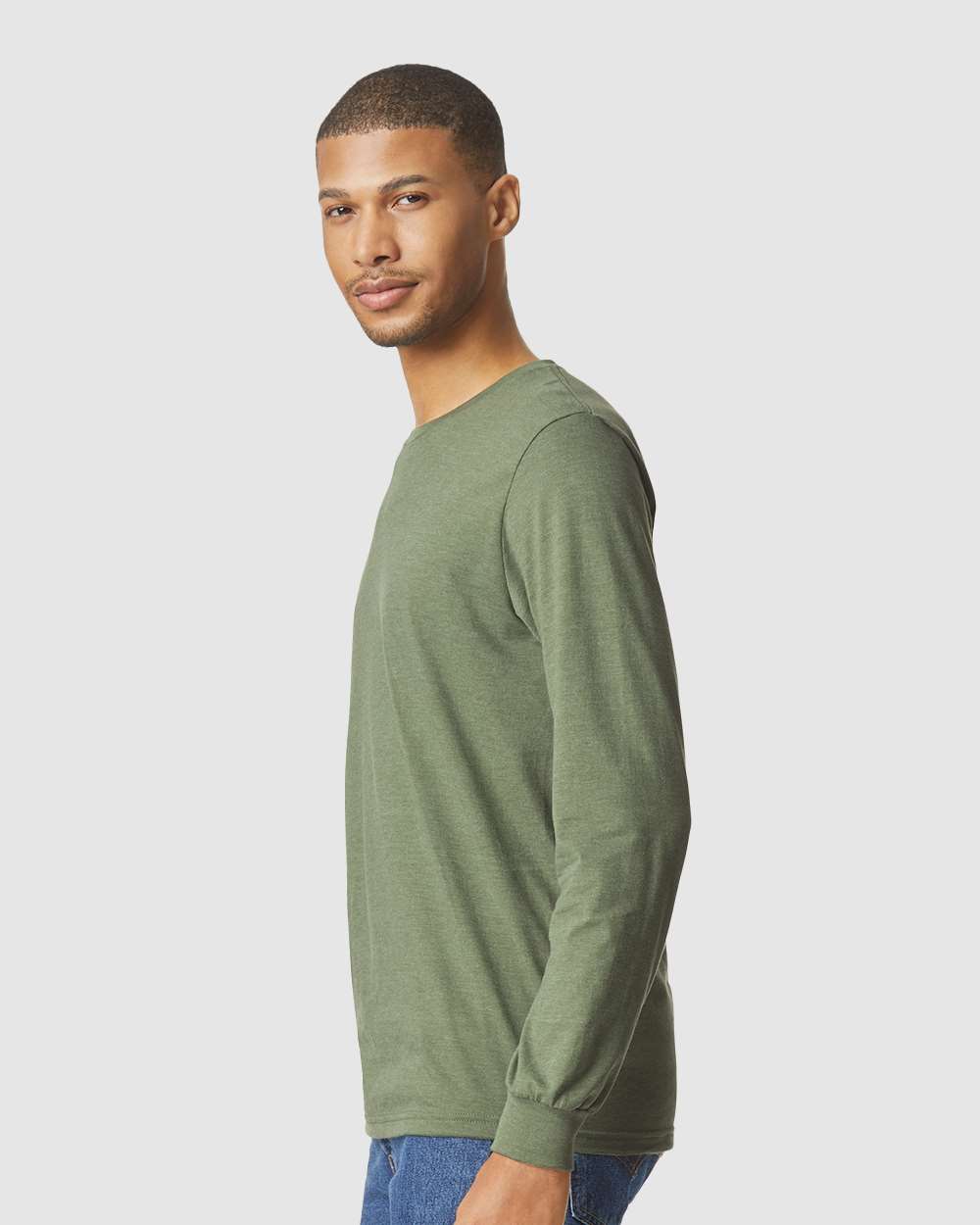 Gildan 64440CVC Unisex Softstyle® CVC Long Sleeve T-Shirt - Cactus - On Model Side