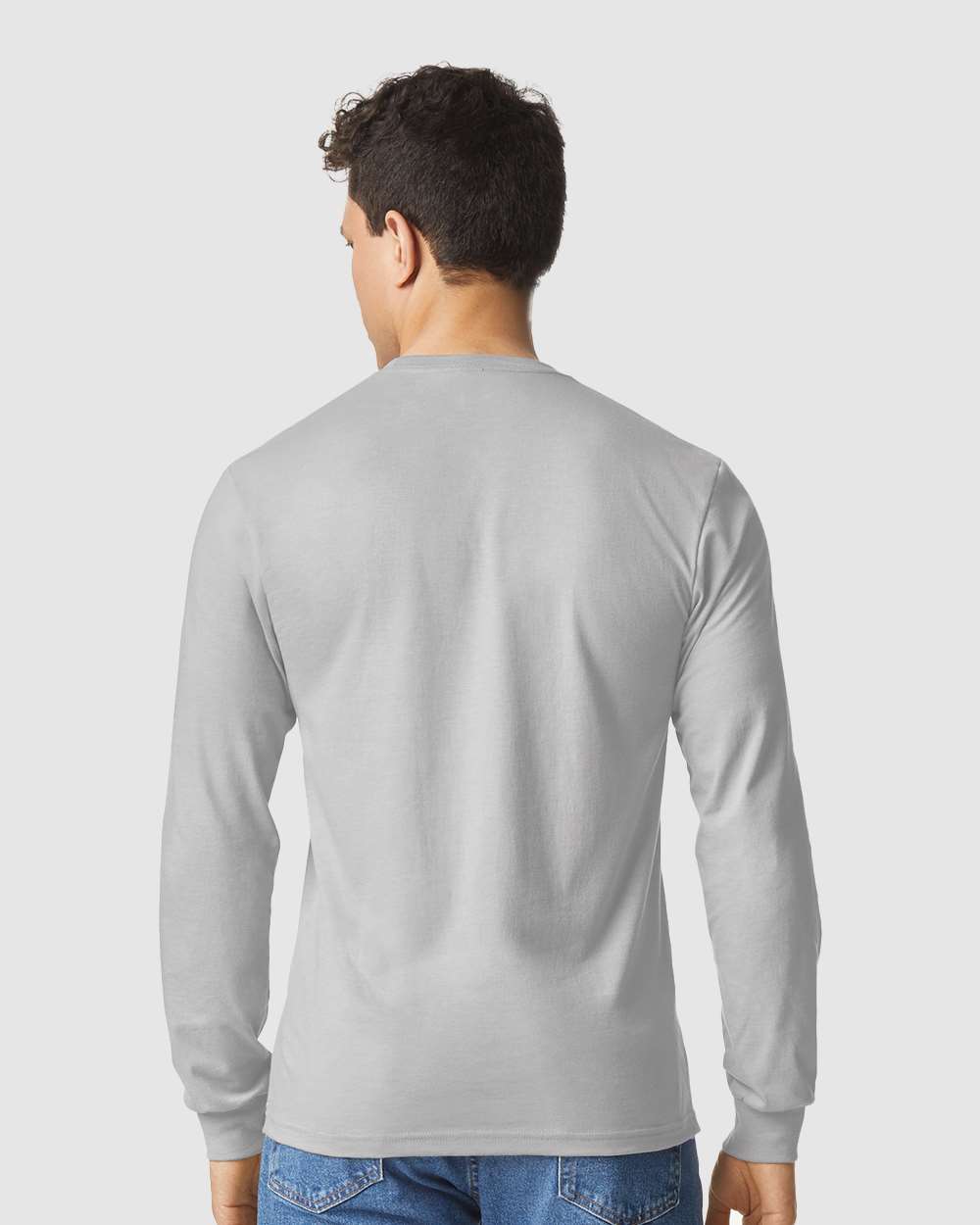 Gildan 64440CVC Unisex Softstyle® CVC Long Sleeve T-Shirt - Cement - On Model Back