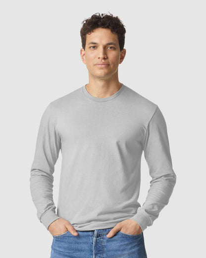 Gildan 64440CVC Unisex Softstyle® CVC Long Sleeve T-Shirt - Cement - On Model Front
