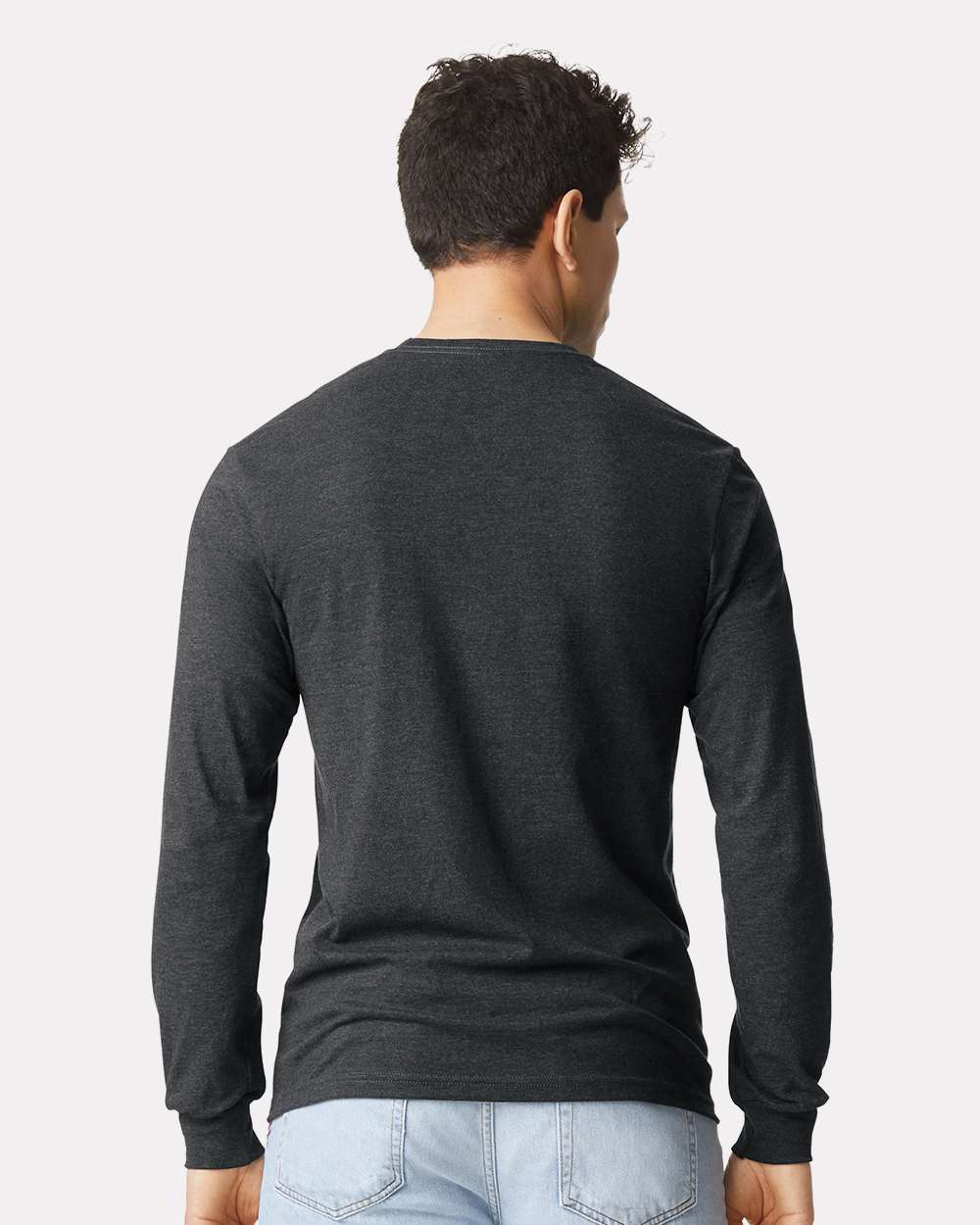 Gildan 64440CVC Unisex Softstyle® CVC Long Sleeve T-Shirt - Pitch Black Mist - On Model Back