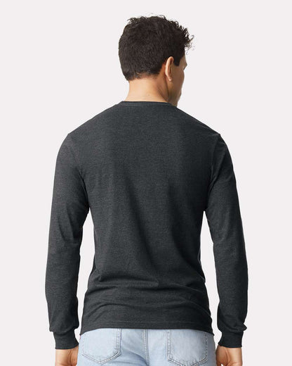 Gildan 64440CVC Unisex Softstyle® CVC Long Sleeve T-Shirt - Pitch Black Mist - On Model Back