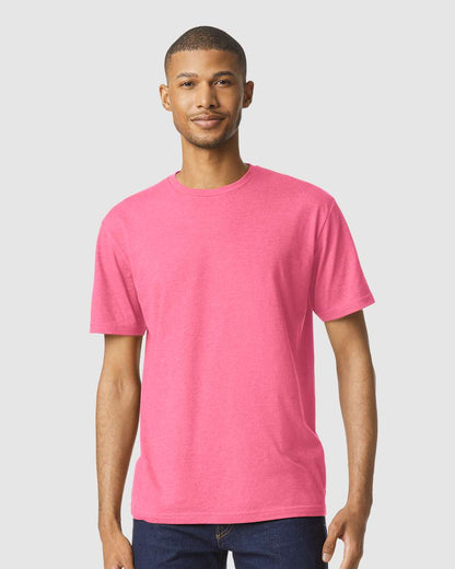 Gildan 64000CVC Unisex Softstyle® CVC T-Shirt - Pink Lemonade Mist - On Model Front