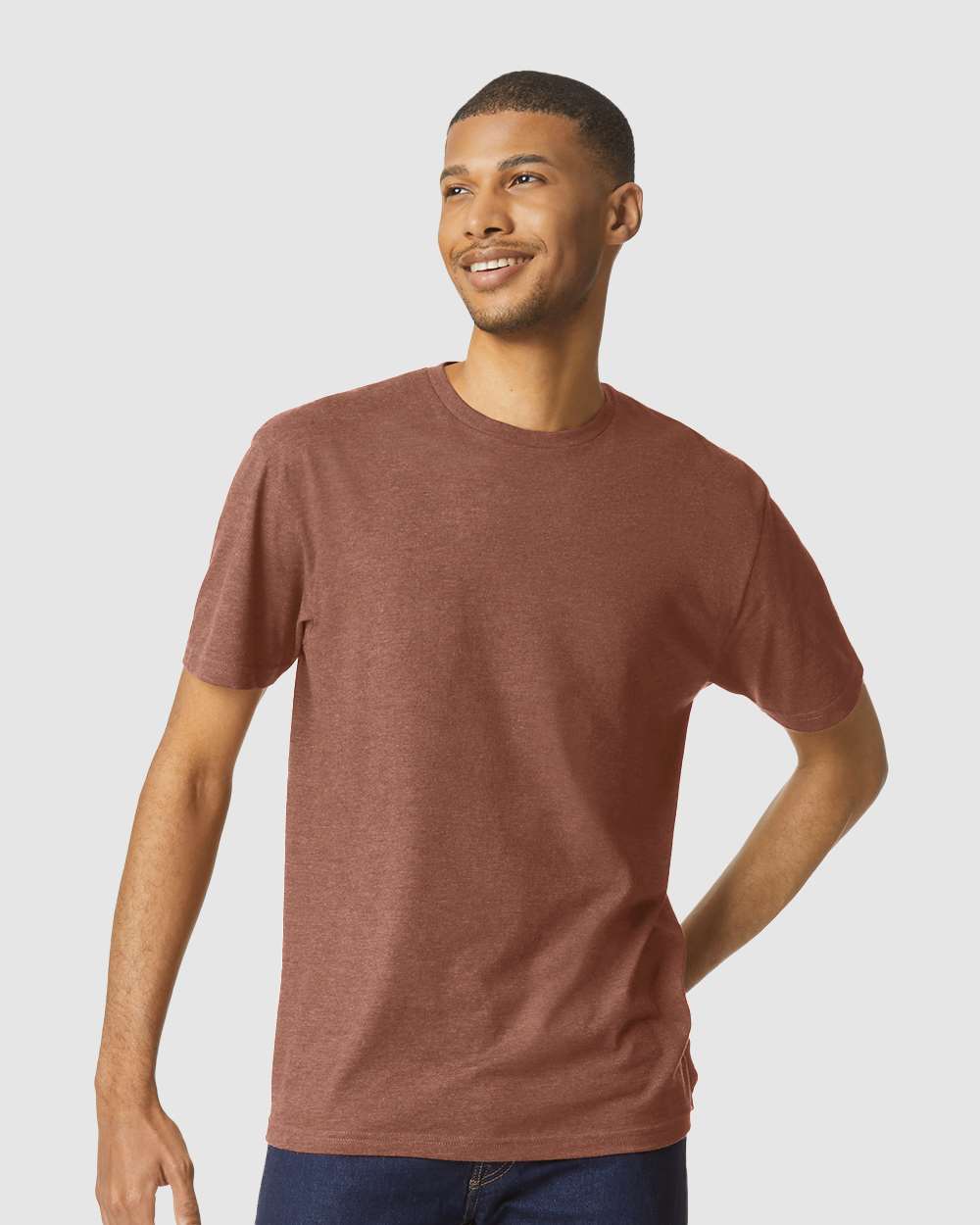 Gildan 64000CVC Unisex Softstyle® CVC T-Shirt - Cocoa Mist - On Model Front
