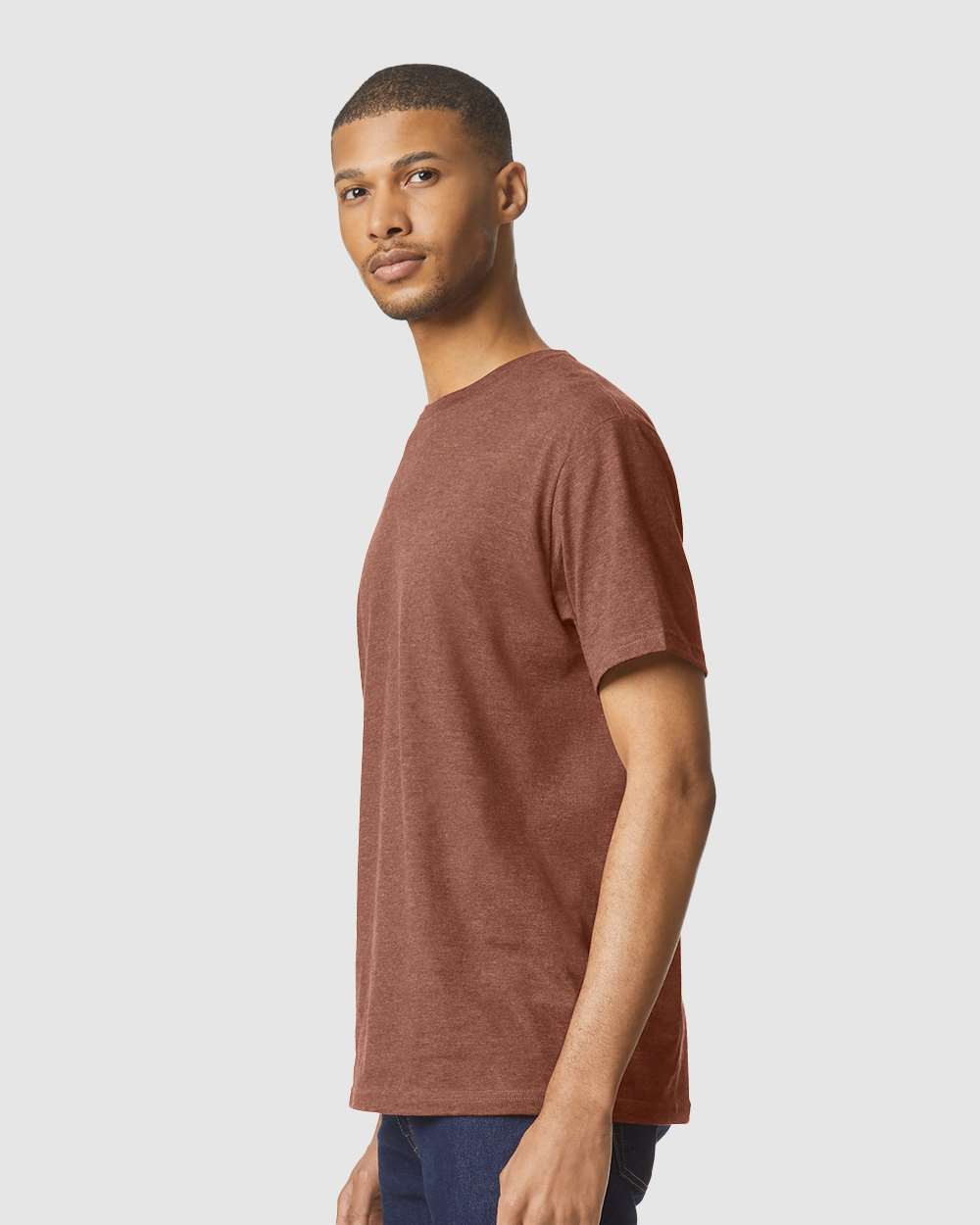 Gildan 64000CVC Unisex Softstyle® CVC T-Shirt - Cocoa Mist - On Model Side