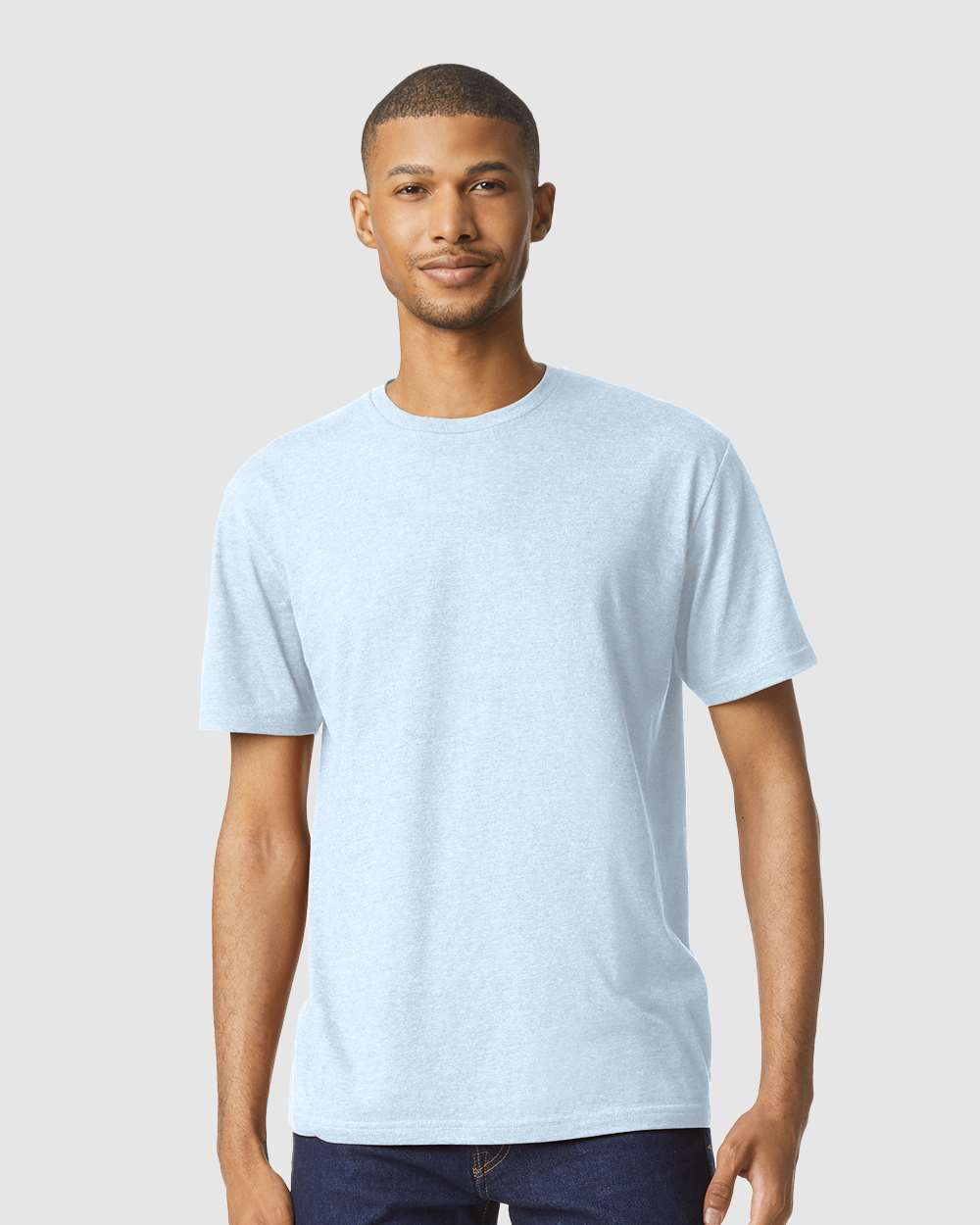 Gildan 64000CVC Unisex Softstyle® CVC T-Shirt - Light Blue Mist - On Model Front