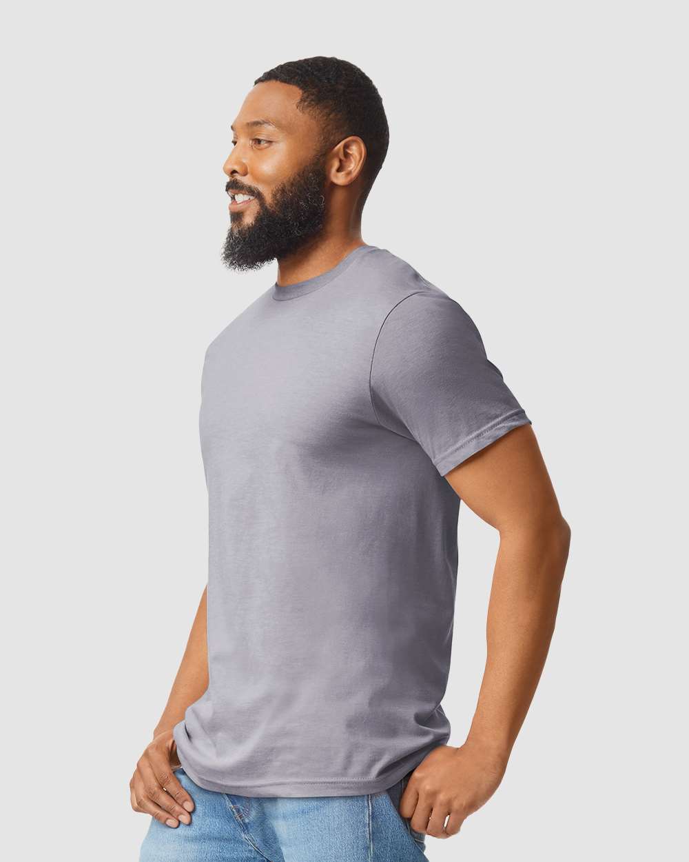 Gildan 64000CVC Unisex Softstyle® CVC T-Shirt - Sport Grey - On Model Side