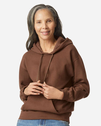 Gildan SF500 Unisex Softstyle® Midweight Hooded Sweatshirt - Cocoa - On Model Front