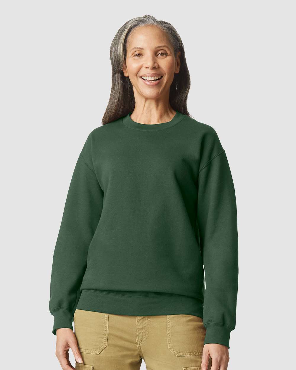 Gildan SF000 Unisex Softstyle® Midweight Crewneck Sweatshirt - Forest Green - On Model Front