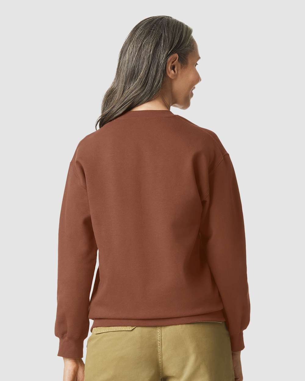 Gildan SF000 Unisex Softstyle® Midweight Crewneck Sweatshirt - Cocoa - On Model Back