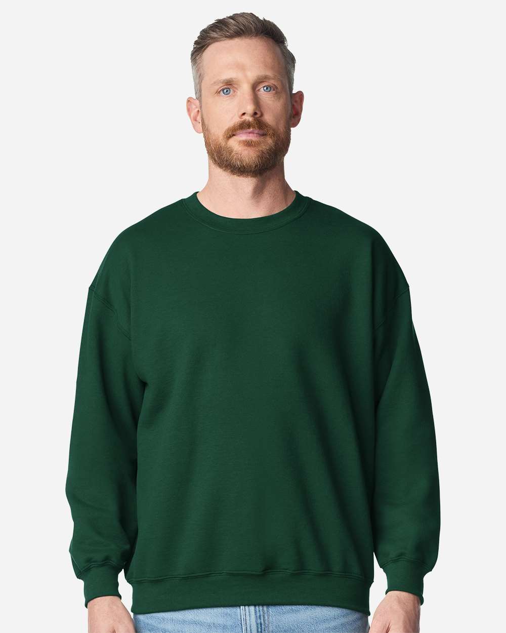 Gildan 18000 Unisex Heavy Blend™ Crewneck Sweatshirt - Fan Dark Green - On Model Front