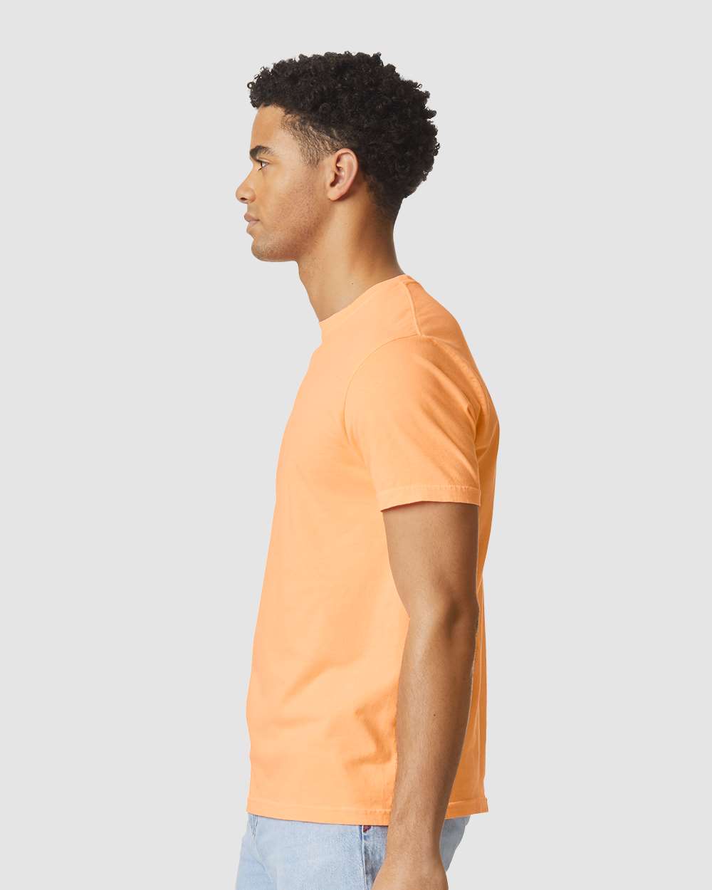Comfort Colors 1717 Unisex Garment-Dyed Heavyweight T-Shirt - Neon Cantaloupe - On Model Side