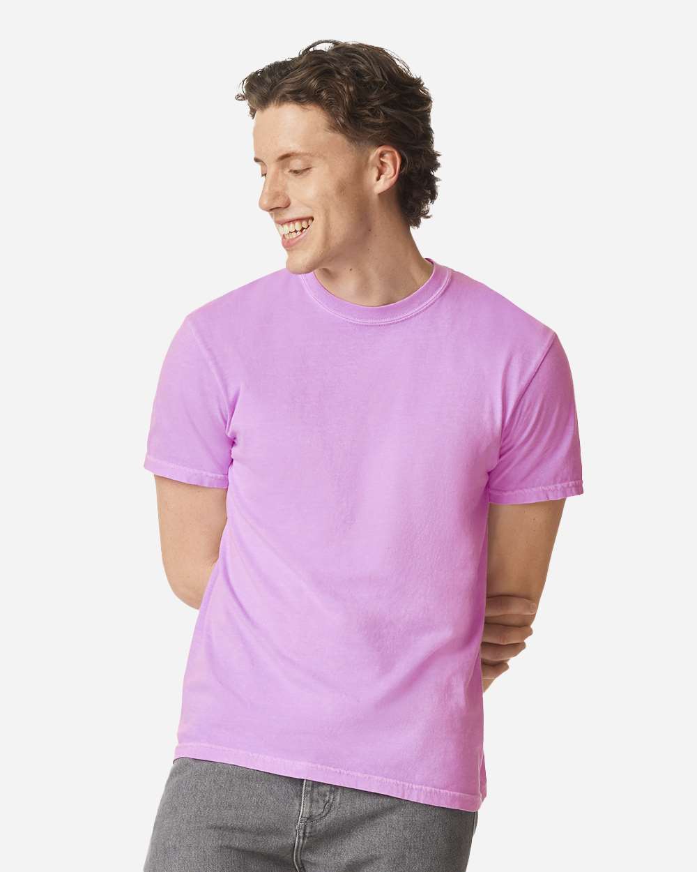 Comfort Colors 1717 Unisex Garment-Dyed Heavyweight T-Shirt - Neon Violet - On Model Front