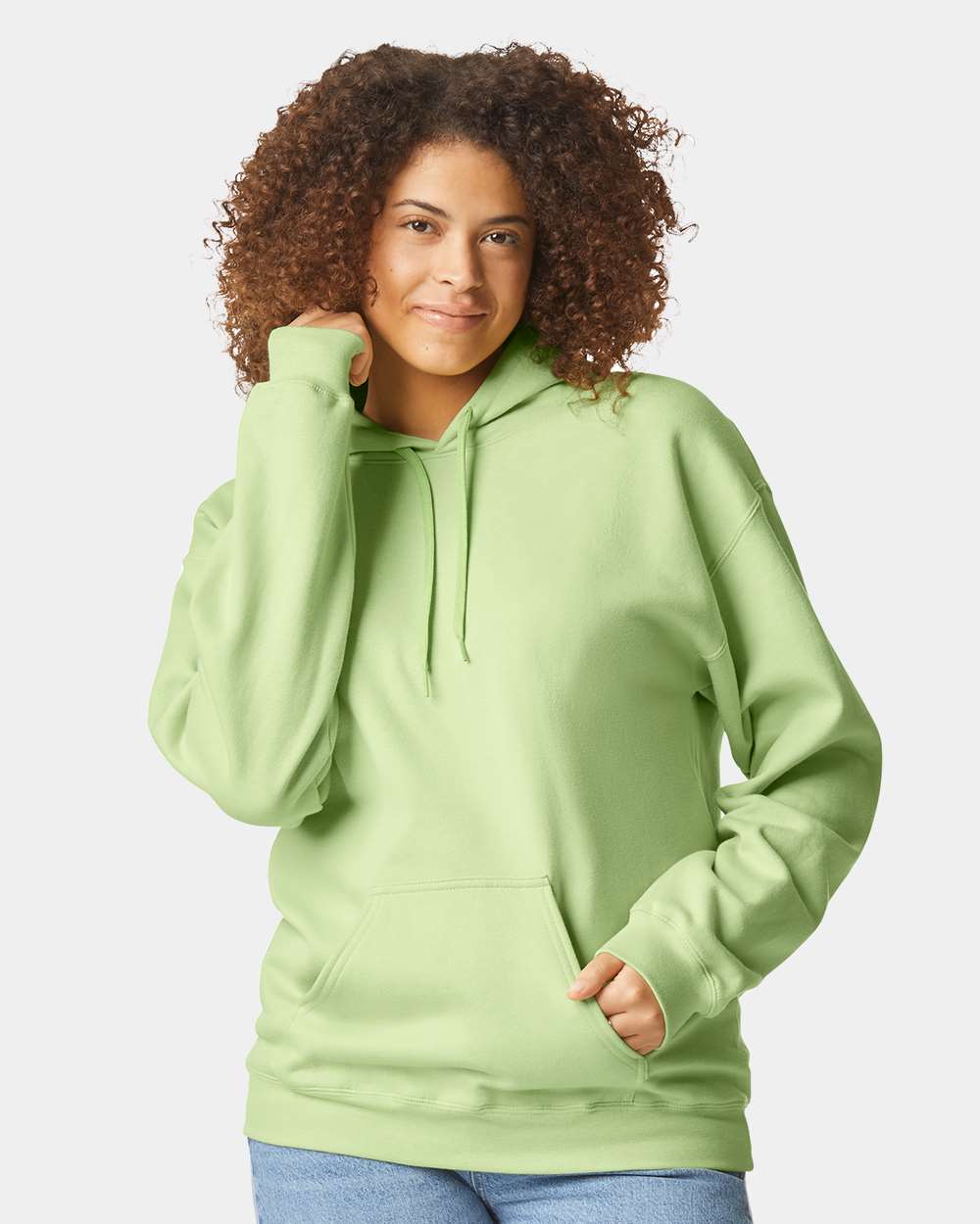 Gildan SF500 Unisex Softstyle® Midweight Hooded Sweatshirt - Pistachio - On Model Front