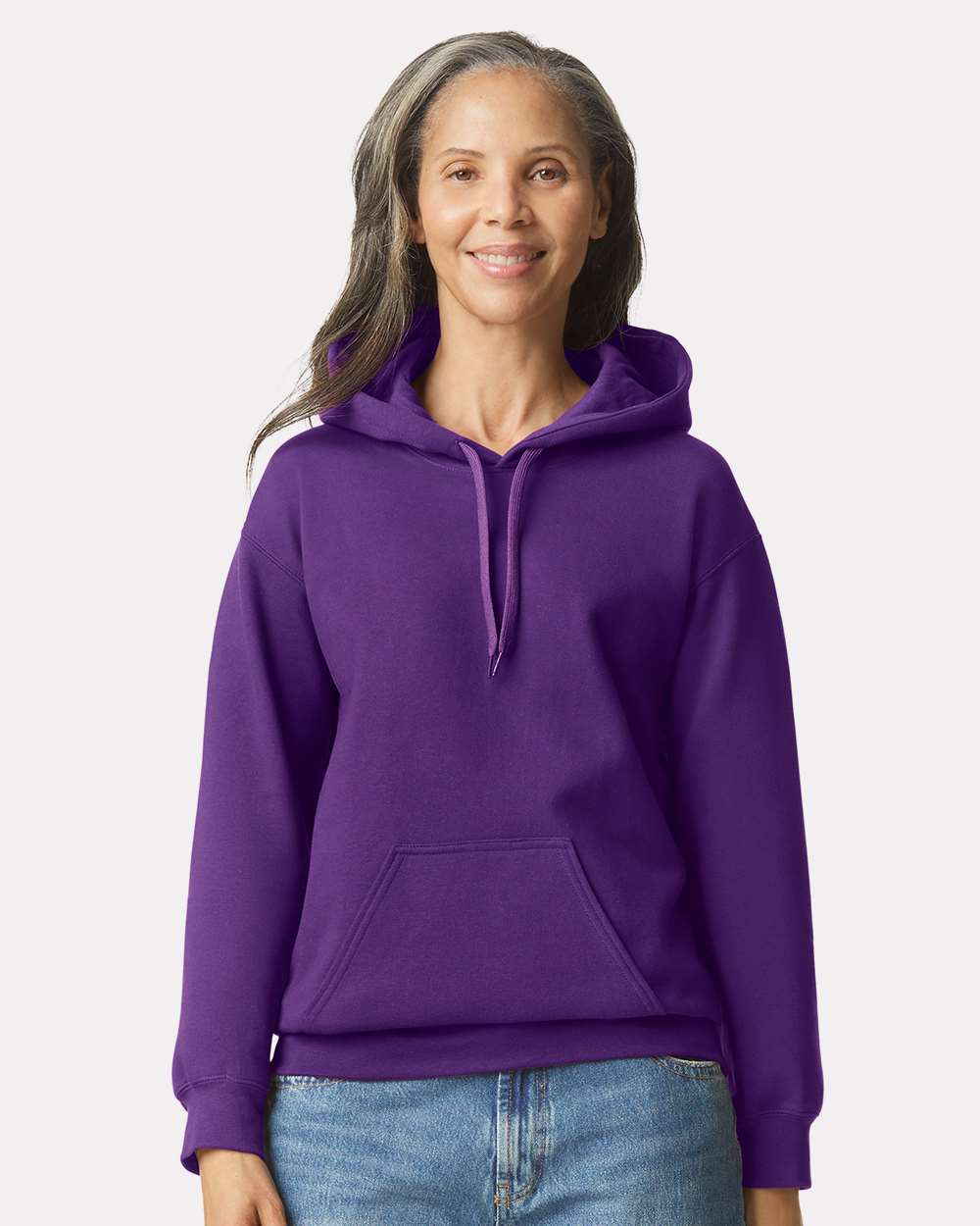 Gildan SF500 Unisex Softstyle® Midweight Hooded Sweatshirt - Purple - On Model Front