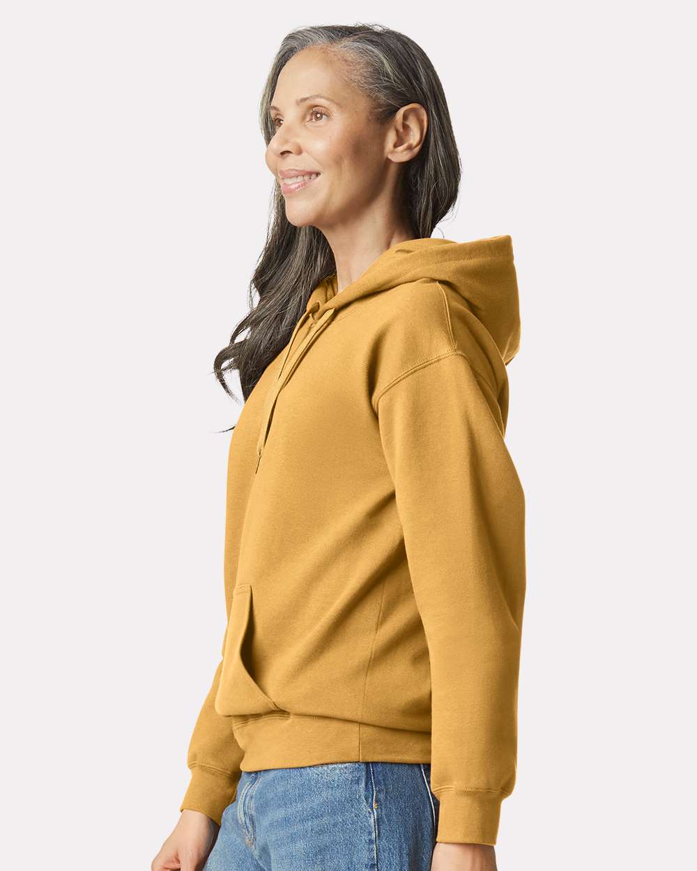 Gildan SF500 Unisex Softstyle® Midweight Hooded Sweatshirt - Mustard - On Model Side