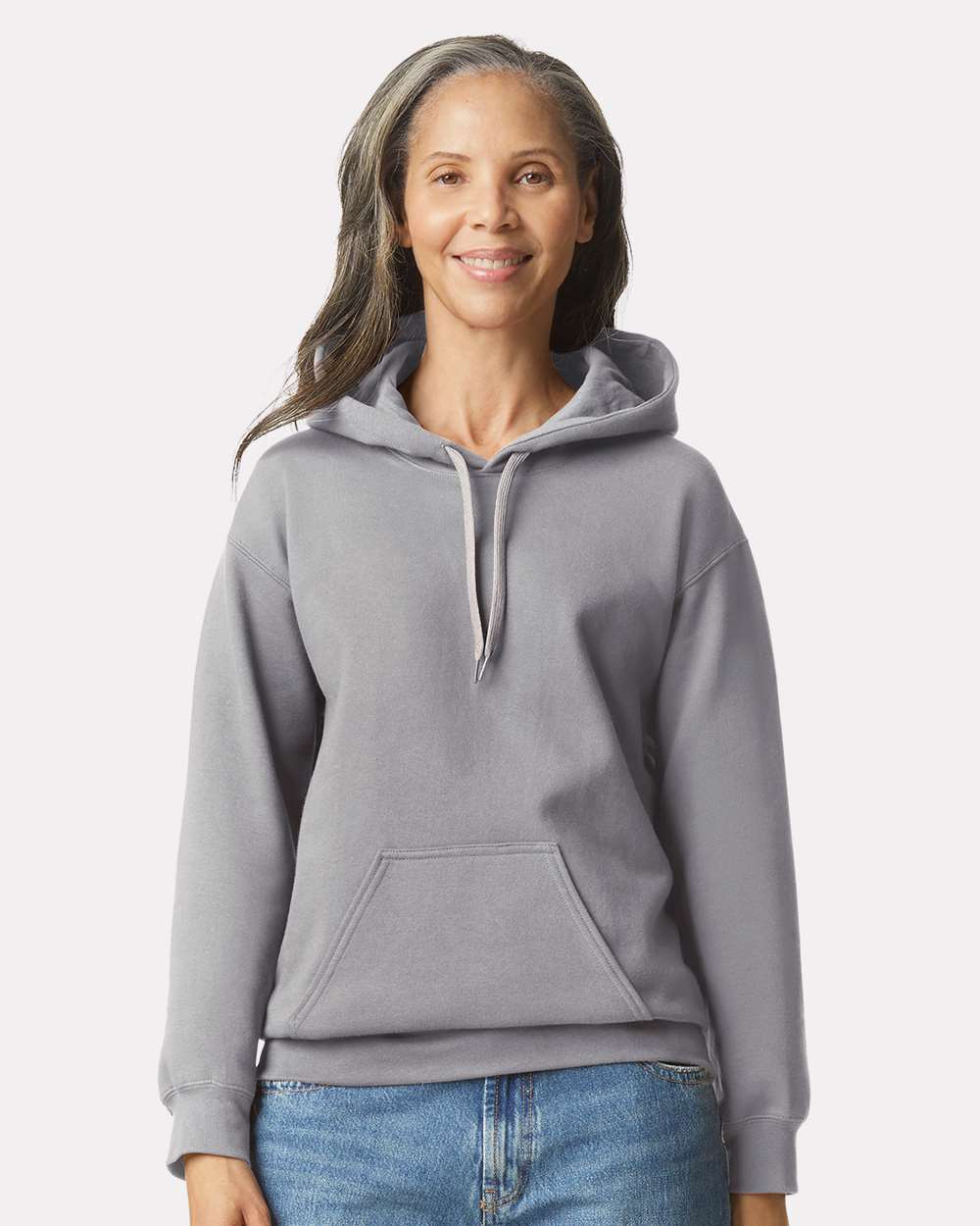 Gildan SF500 Unisex Softstyle® Midweight Hooded Sweatshirt - Cement - On Model Front