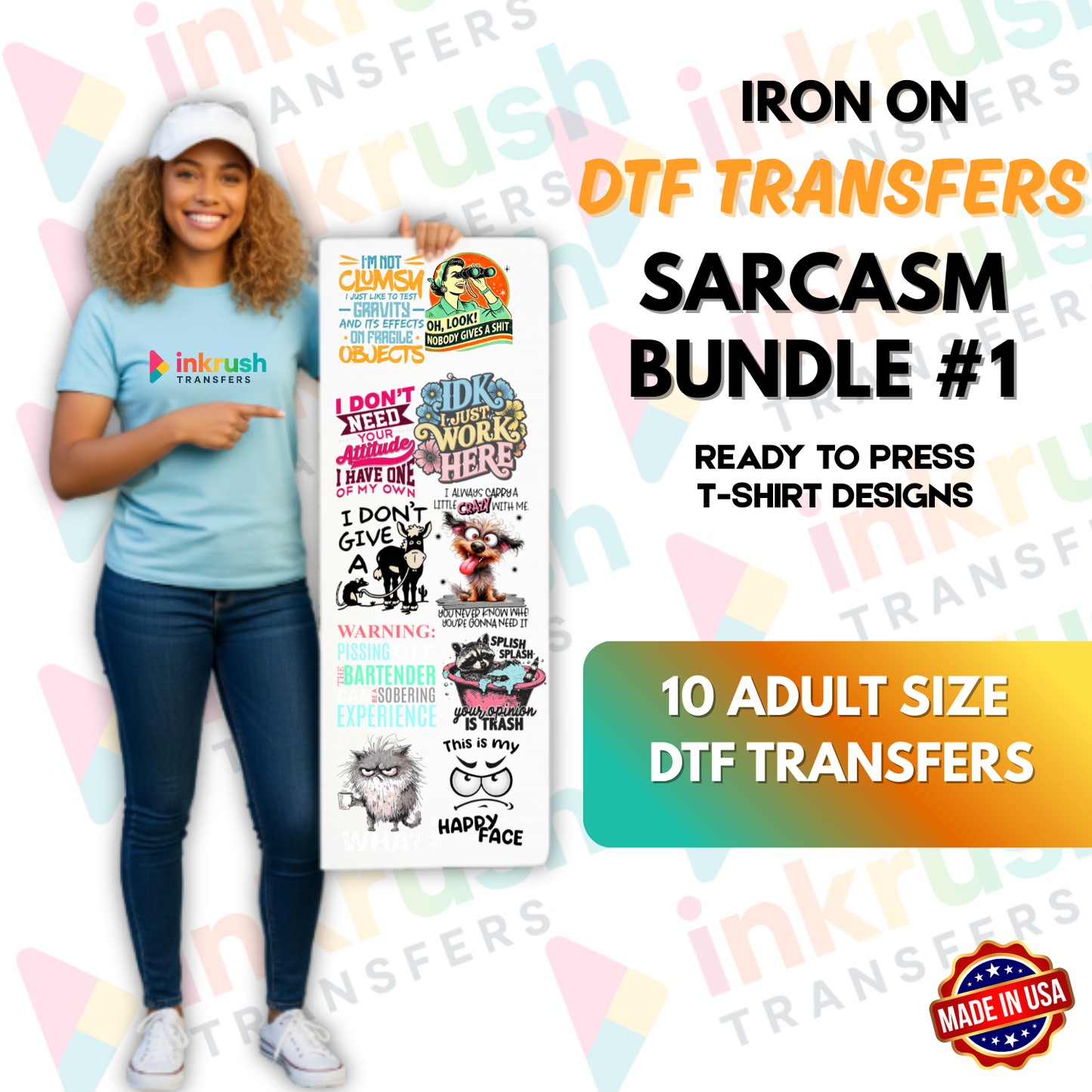 Sarcasm Bundle #1 – Everyday Snark Essentials (22″ Gang Sheet, 10 Transfers)
