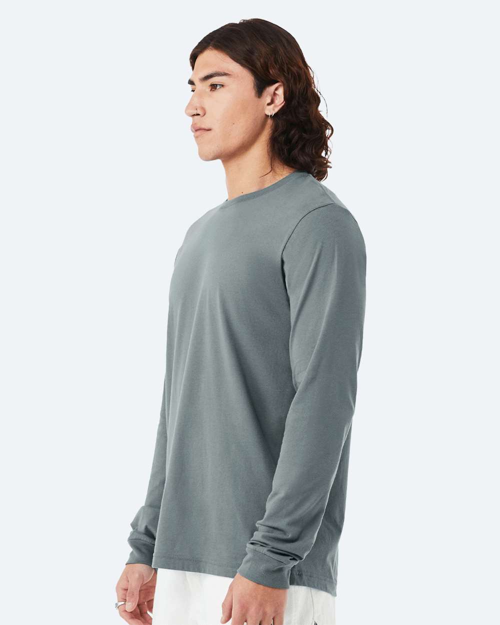 BELLA + CANVAS 3501 Unisex Jersey Long Sleeve Tee - Blue Storm - On Model Side