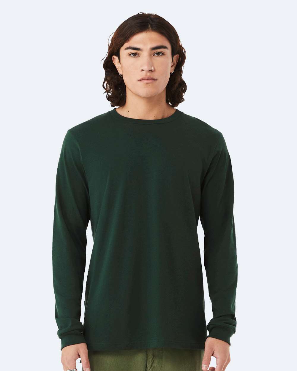 BELLA + CANVAS 3501 Unisex Jersey Long Sleeve Tee - Forest - On Model Front