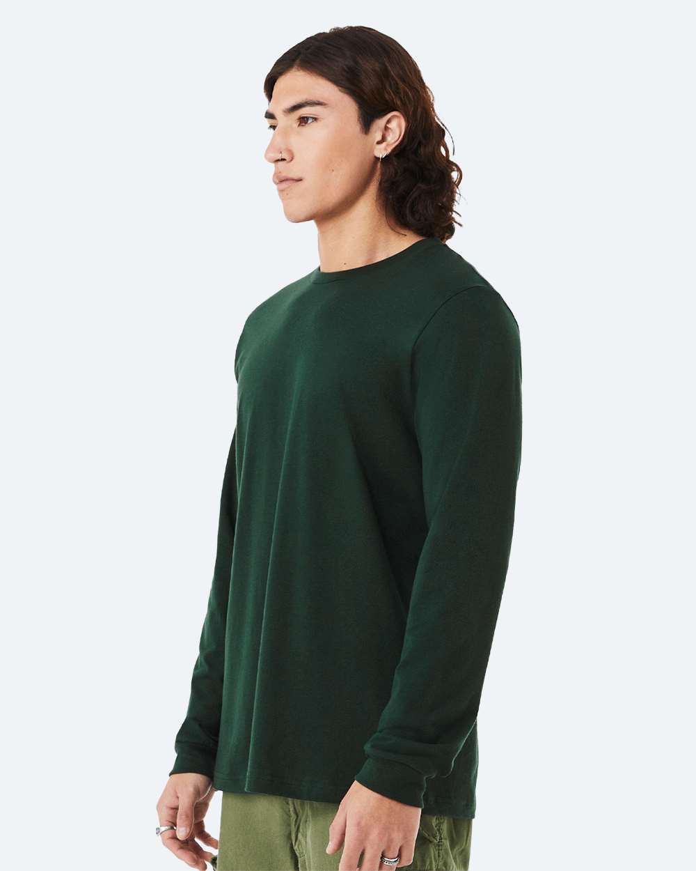 BELLA + CANVAS 3501 Unisex Jersey Long Sleeve Tee - Forest - On Model Side