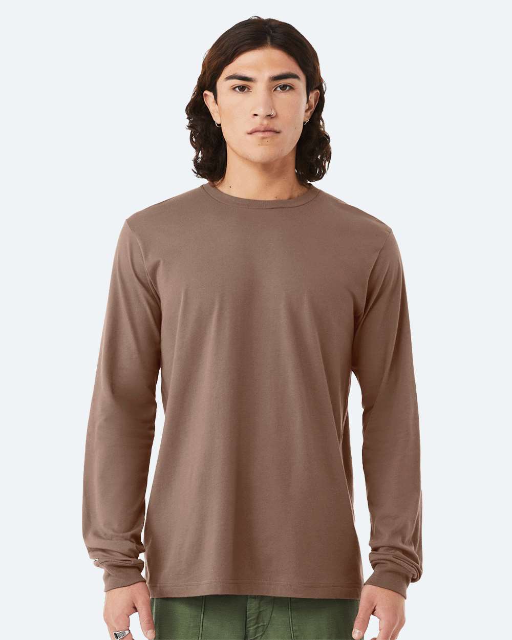BELLA + CANVAS 3501 Unisex Jersey Long Sleeve Tee - Vintage Brown - On Model Front