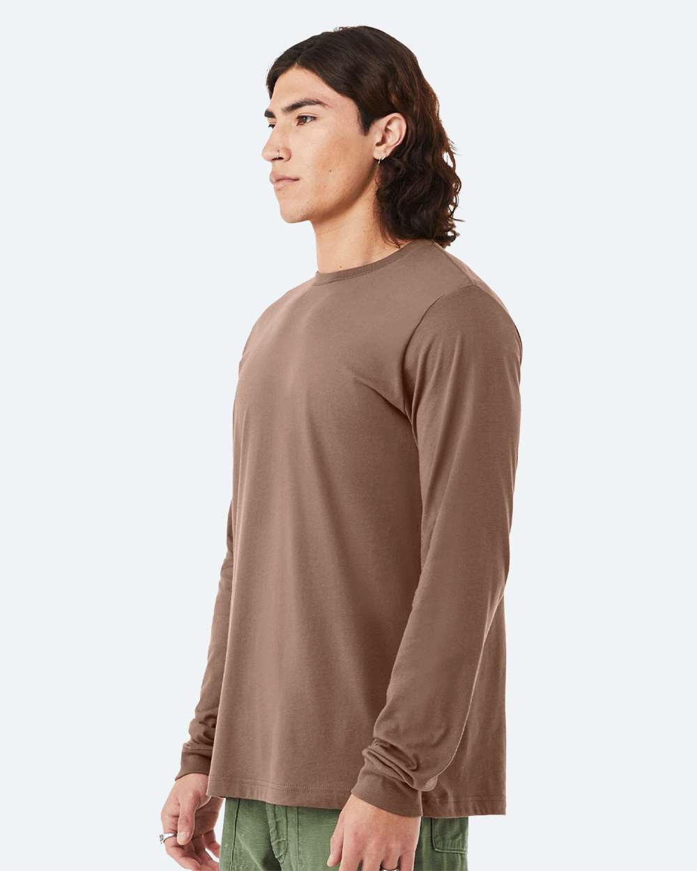 BELLA + CANVAS 3501 Unisex Jersey Long Sleeve Tee - Vintage Brown - On Model Side