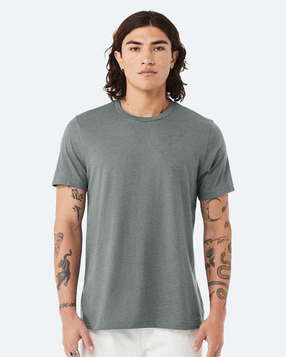 BELLA + CANVAS 3001CVC CVC Jersey Tee - Heather Blue Storm - On Model Front