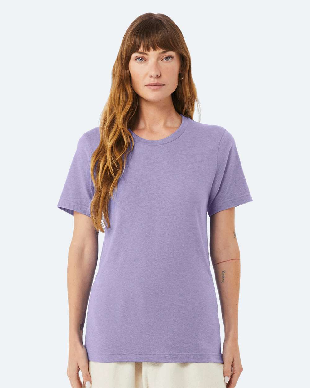 BELLA + CANVAS 3001CVC CVC Jersey Tee - Heather Dark Lavender - On Model Front