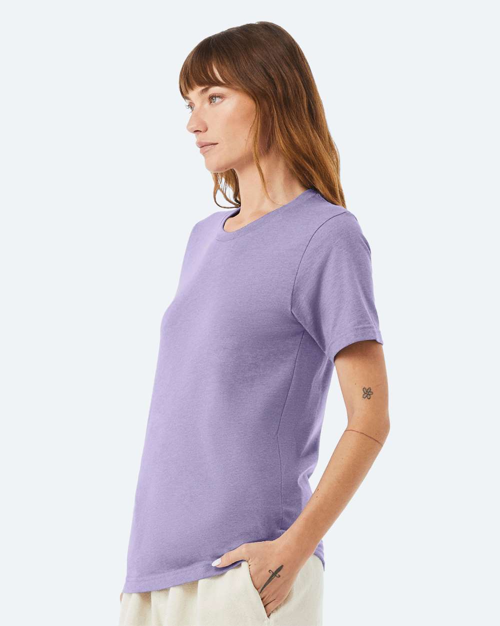 BELLA + CANVAS 3001CVC CVC Jersey Tee - Heather Dark Lavender - On Model Side