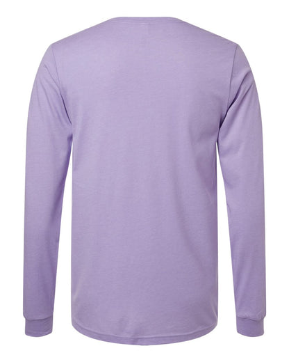 BELLA + CANVAS 3501CVC Heather CVC Long Sleeve Tee - Heather Dark Lavender - Back View