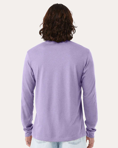 BELLA + CANVAS 3501CVC Heather CVC Long Sleeve Tee - Heather Dark Lavender - On Model Back